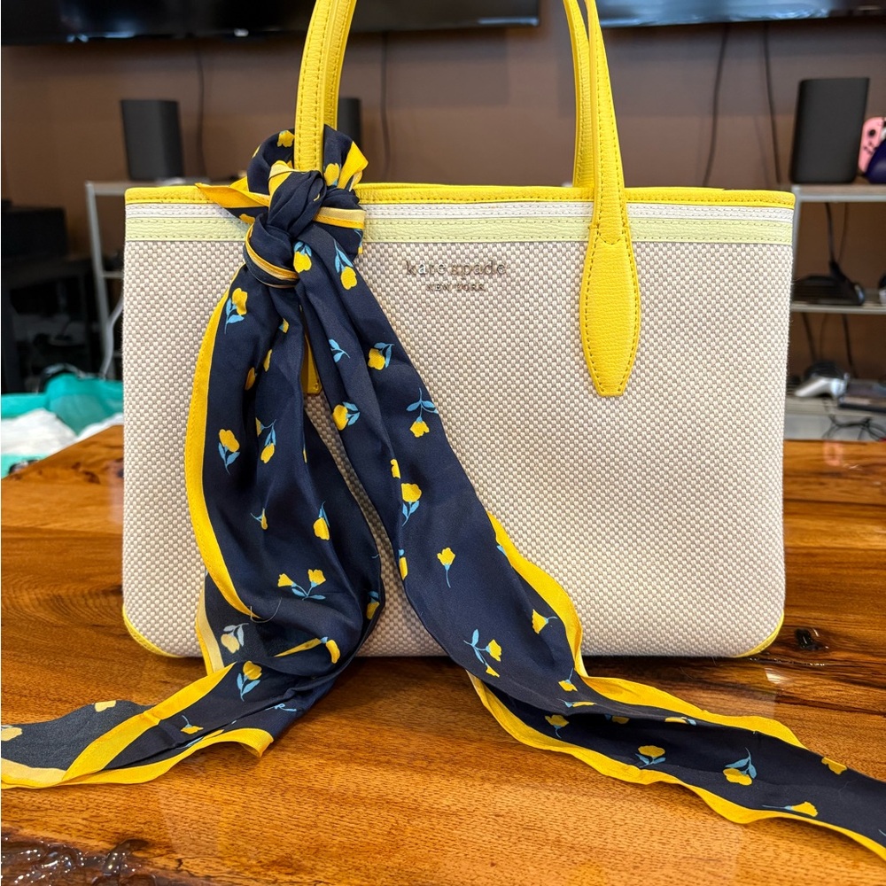 Kate Spade Cream and Yellow Structured Tote